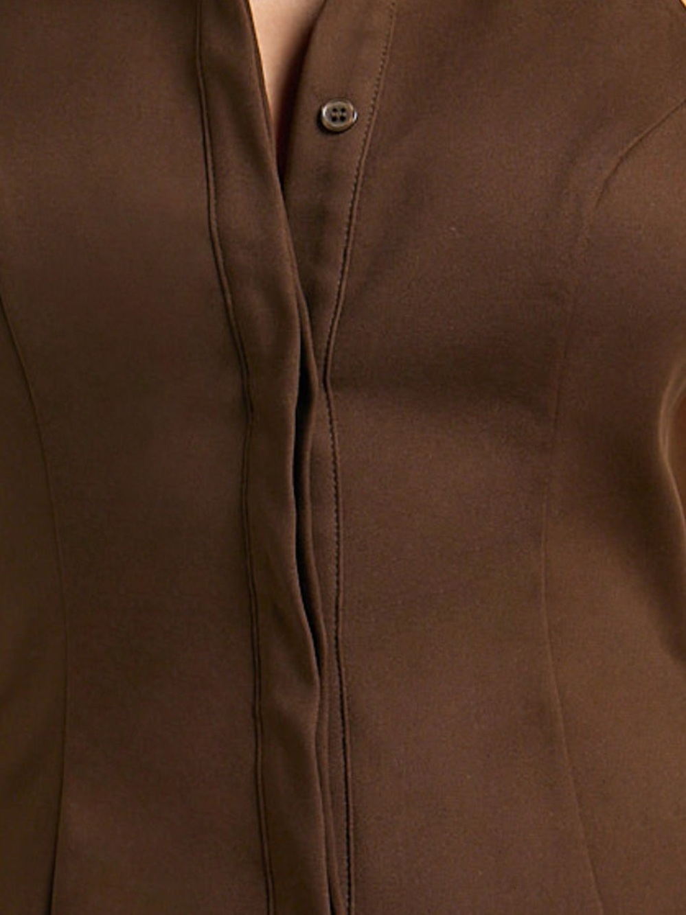 SHOWPO Lillibelle Collared Button Down Bodycon Midi Dress In Chocolate - Picture 6 of 7